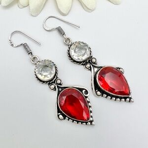 GARNET/WHITE TOPAZ EARRINGS
